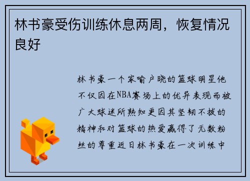 林书豪受伤训练休息两周，恢复情况良好